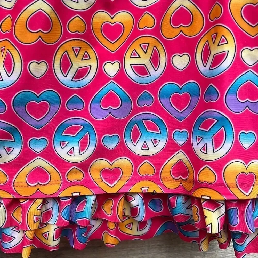 Kid's Multicolor Peace Heart Allover Print Sleeveless Swimwear Size 10/12